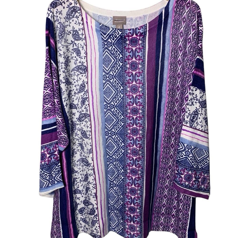 Chico's Pullover Women's Size 4 (2X) Toc Chix Mix Boat Neck Estate Blue NWT